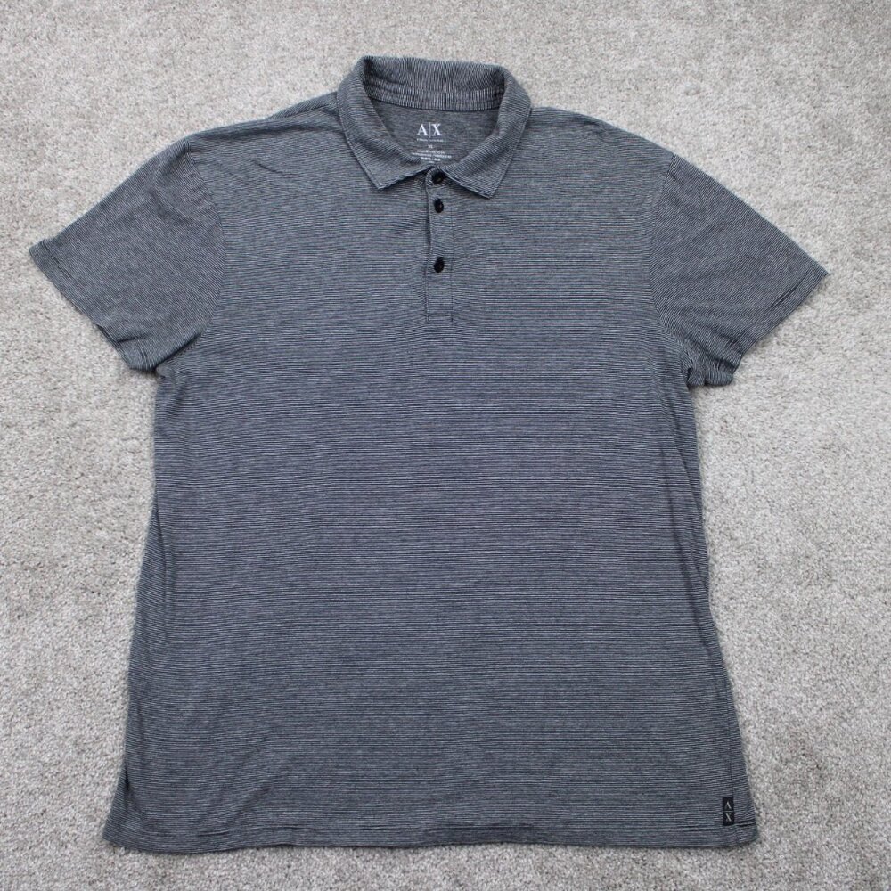 Armani Exchange A/X Polo Shirt Mens XL‎ Gray/Black Striped Short Sleeve Pullover